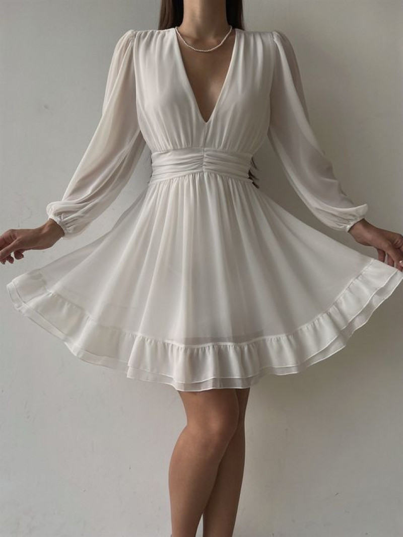 White Cocktail Dress Midi Blouse Dress, White Outfits